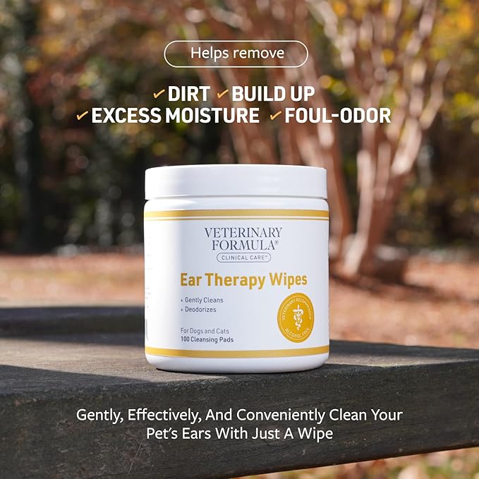 Veterinary Formula Clinical Care Ear Therapy Bundle with Cleaner Solution 8 Fl Oz + Cleaner Wipes 100 ct – Cat & Dog Ear Cleaner, Helps Soothe Itchiness and Clean The Ear Canal of Debris and Buildup