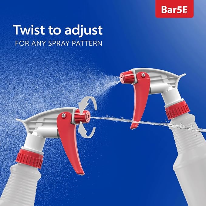 Bar5F Plastic Spray Bottles 2 Pack, 16 Oz, All-Purpose, Empty for Chemical and Cleaning Solutions, Adjustable Head Sprayer Fine to Stream (Pack of 4 (Red))