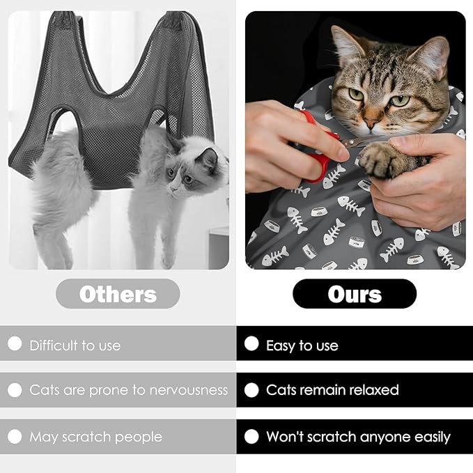 27.6"Cat Grooming Wrap, Self Adhesive Cat Wrap for Cutting Nails, Anti-Escape Calming Cat Swaddle Wrap for Medicine Ear Cleaning, Anti-Scratch Cats Burrito Restraint Blanket, Pet Tool Grey (6-10 lbs)