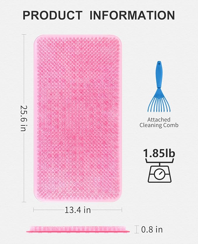 OTHWAY Non Slip Grassy Bathtub Mat : 25.6X13.4 inches Sturdy But Soft Bath Mat_Quick Drain Shower Floor Mat with Soft Bristles for Scrubbing Feet (Clear Pink)