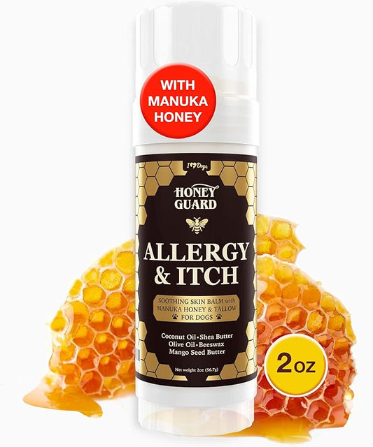 iHeartDogs Honey Guard Allergy & Itch Relief Dog Healing Balm for Paw, Nose & Skin - Hot Spot & Dry Skin Soother with Manuka Honey, Tallow, Shea Butter & Mango Seed Oil - 2oz