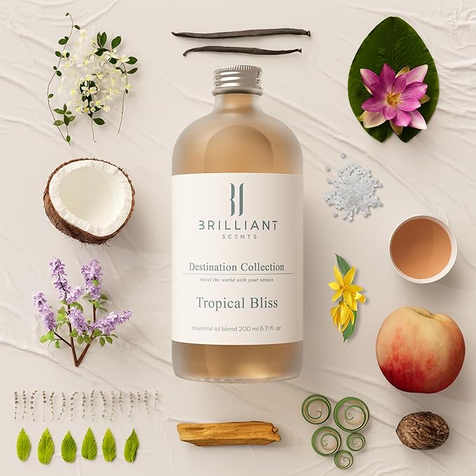 Brilliant Scents Tropical Bliss Fragrance Oil 200ml - Premium Diffuser Oil for Home, Office, Hotels - Long Lasting, Plant-Based, Meets IFRA Standards, USA-Made - Florals, Vanilla, Coconut Scent