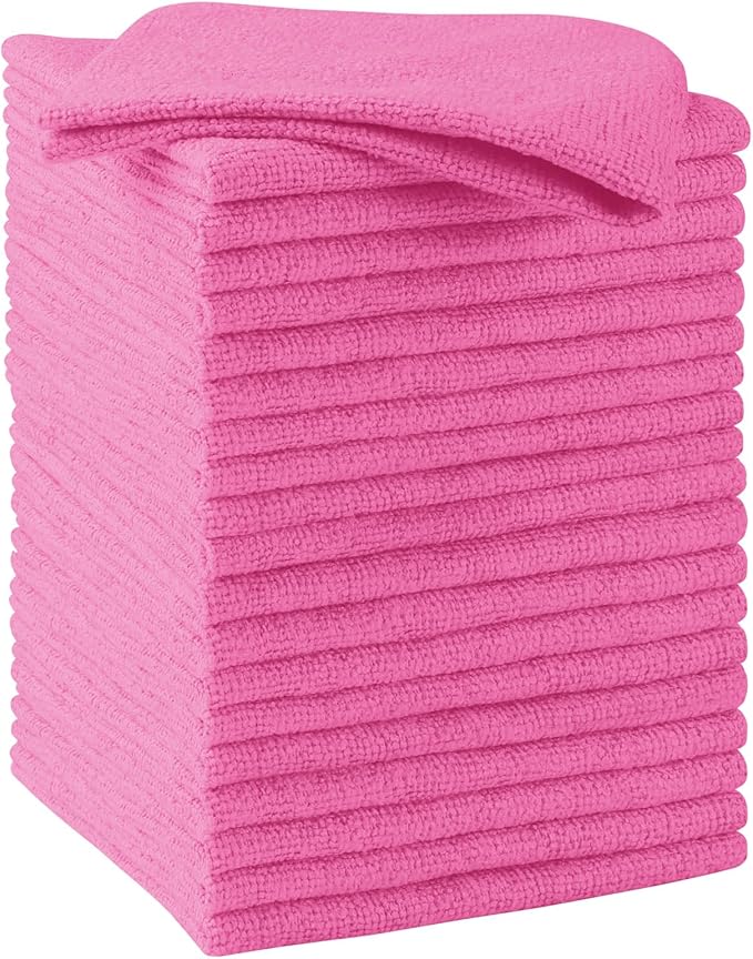 HOMEXCEL Microfiber Cleaning Cloths 20 Pack, Highly Absorbent, Lint & Scratch-Free Cleaning Rags for House Kitchen, Pink Microfiber Towels for Car 11.5 x 11.5 inch
