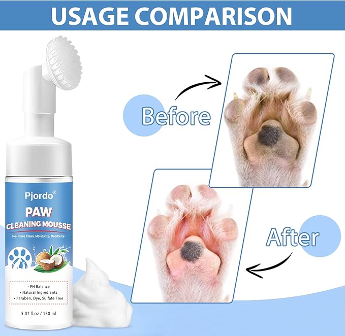 Paw Cleaner for Dogs and Cats, No-Rinse Foaming Cleanser, PH Balanced Deodorizing Paw Wash with Silicone Brush, Dog Paw Scrubber, Foot Cleaner Brush for Dogs Large Medium Small XL Breed
