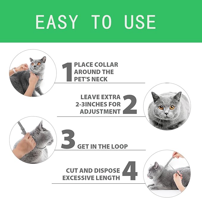 Flea and Tick Collar for Cats,12-Month Protection, Natural Ingredients, Waterproof & Adjustable,Includes Flea Comb & Tick Removal Tool,2 Pack