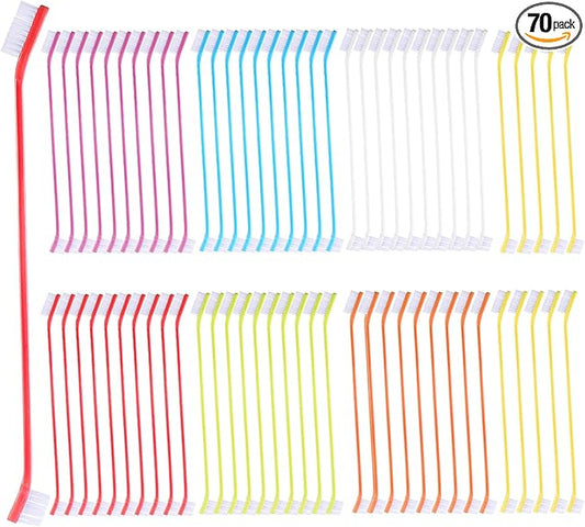 Tobeelec 70 Pcs Dog Tooth Brush Pet Toothbrush Soft Grooming Dogs Toothbrush Dog Double Sided Puppy Long Handle Brush for Large and Small Teeth Cleaning Dental Oral Care (Colorful)
