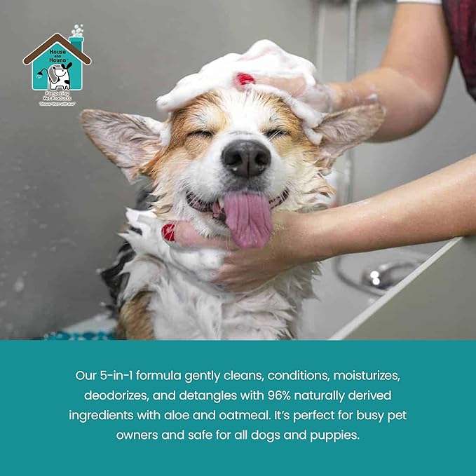 House and Hound All-in-One Pet Wash | Moisturizes, Deodorizes, Detangles – Dog Shampoo and Conditioner for Sensitive Skin – Gentle for All Breeds, Natural Ingredients – 16 oz