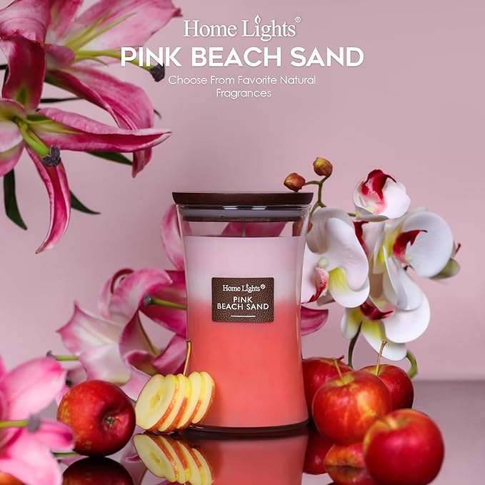 HomeLights 3-Layer Candles for Home Scented, 21.52 OZ Natural Soy Wax Scented Candles Burns Up to 100 Hours, Large Jar, Pink Beach Sand