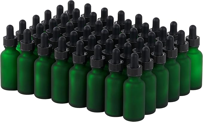 48 Pcs, 1oz Glass Dropper Bottle, Leakproof Tincture Bottles with Dropper, Green Reusable Eye Dropper Bottle, Preety Frosted Texture, for All Kinds of Liquids (Green-Frosted, 1oz-48pcs)