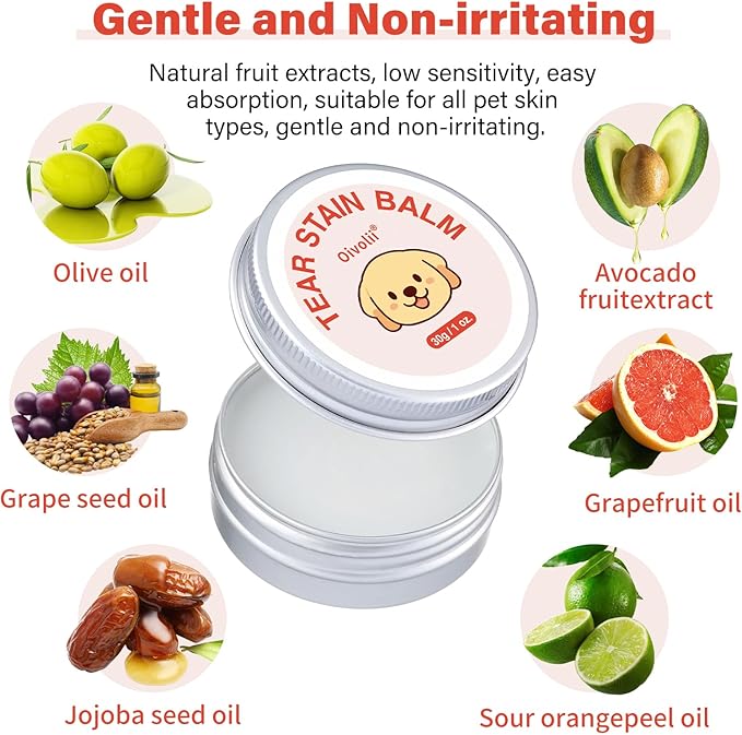 Tear Stain Remover Kit for Dogs & Cats with Tear Stain Comb, Tear Stain Balm, Eye Cotton Pads, Pro Powder Brush Gently Remove Tear Stain, Eye Debris, Discharge, Mucus Secretions