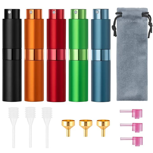 Tekson 5PCS 8ml Travel Perfume Atomizer Refillable, Mini Cologne Spray Bottle Empty, Small Aftershave Sprayer for Liquid Dispenser (Five Colors)