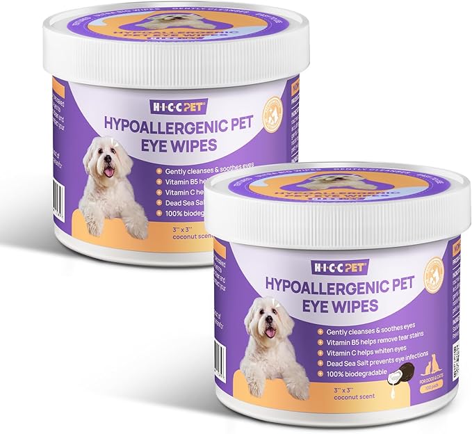 HICC PET Eyes Wipes for Dogs & Cats, Vet-Recommended Dog Eye Infection Treatment, Gently Remove Tear Stain, Debris, Discharge - Hypoallergenic Pet Eye Wash Cleaner for Eyes, Wrinkle, Face - 200pcs