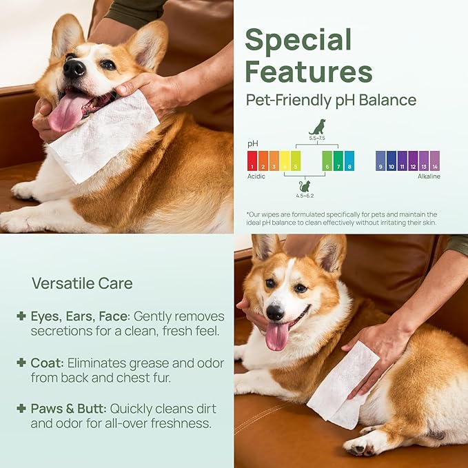 HICC PET Wipes for Dogs & Cats, Vet Recommended Cleaning Deodorizing & Soothing Allergy Infections Anal Gland Wipes, Hypoallergenic Hydrating & Nourish Fur Dog Grooming Wipes for Paw, Butt, Body