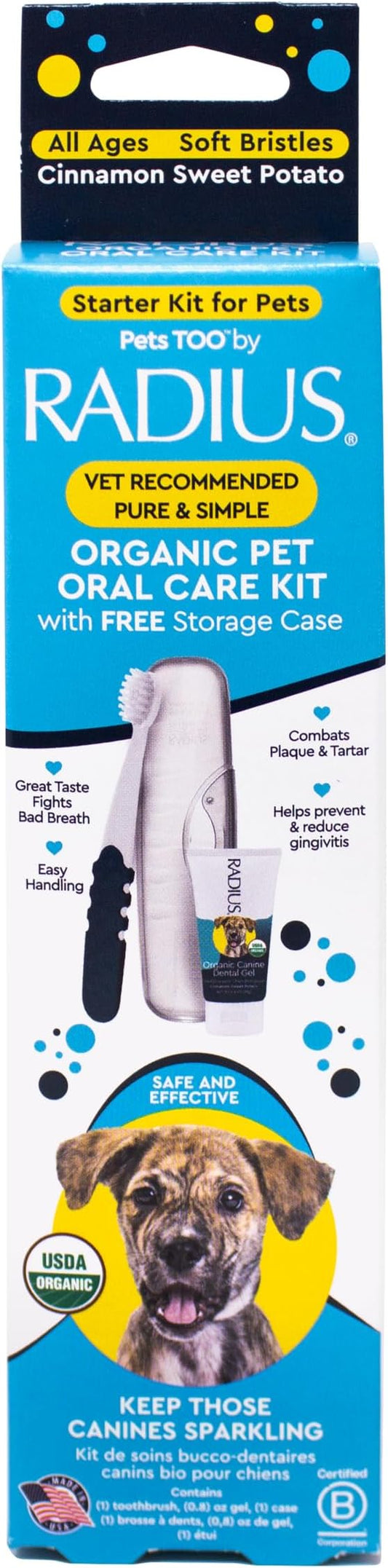Radius USDA Organic Dental Solutions All Ages Dog Dental Kit 1 Unit, 1 Dog Toothbrush, 1 0.8oz Toothpaste, & 1 Travel Case, Firm Bristle & Non Toxic Toothpaste for Dogs