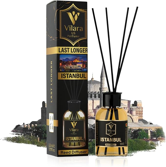 Istanbul Reed Diffuser Set - Luxury Reed Diffusers for Home - Natural Sticks, Long-Lasting Scent - Bathroom, Bedroom, Living Room Decor for Table, Shelves, Nightstand - 3.72 fl oz