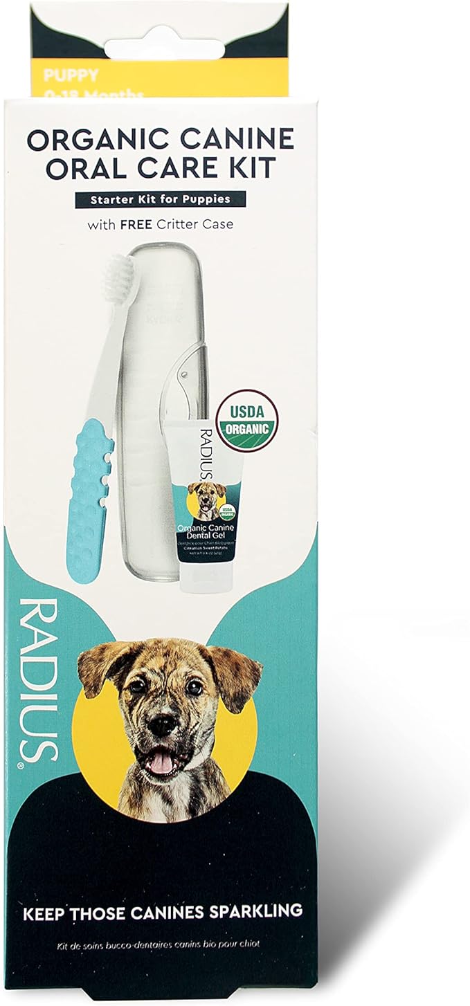 RADIUS USDA Organic Dental Solutions Puppy Kit 2 Units, Kit Includes 1 Dog Toothbrush & 1 0.8oz Toothpaste, Ultra Soft Bristle & Non Toxic Toothpaste for Dogs, Designed to Clean Teeth, Xylitol Free