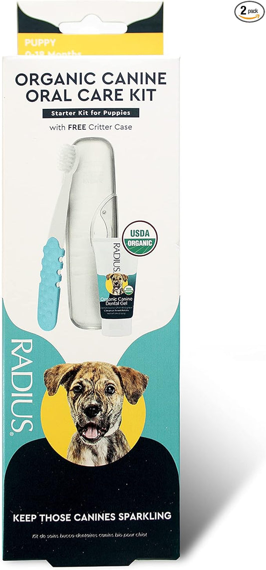 RADIUS USDA Organic Dental Solutions Puppy Kit 1 Unit, 1 Dog Toothbrush & 1 0.8oz Toothpaste, Ultra Soft Bristle & Non Toxic Toothpaste for Dogs, Designed to Clean Teeth, Xylitol Free