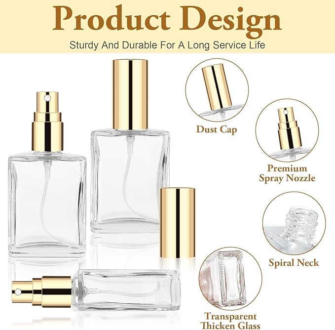 18Pcs Clear Perfume Spray Bottles,15ml Glass Perfume Atomizer,Empty Fine Mist Atomizer Sprayer, Portable Perfume Bottle with 9Droppers9 Funnels,Refillable Perfume Container for Travel(Gold)