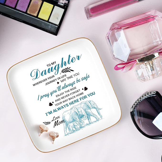 PUDDING CABIN Valentine's Day Gifts for Daughter Ring Dish -Whenever Your Journey in Life May take You, I Pray You'll Always be Safe... Gifts for Daughter Adult Mother's Day Birthday Graduation