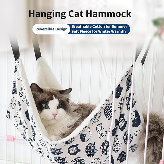 2-Pack Reversible Cat Hammock for Cage - Adjustable Soft Hanging Pet Bed for Cats, Ferrets, Puppies, Rabbits & Small Animals