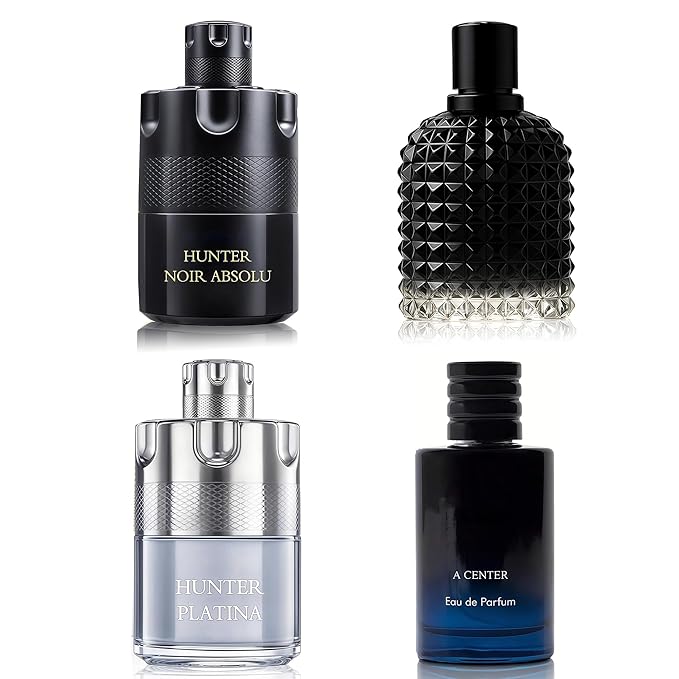 Men's Cologne Include 4 Variety Pack Perfume Gift Set- 3.4 Fl Oz Each Eau De Parfume Tobacco,Musk,Woody,Masculine Scent Long Lasting Fragrance(MilanoMR&Salva&HunterNo&HunterPl)
