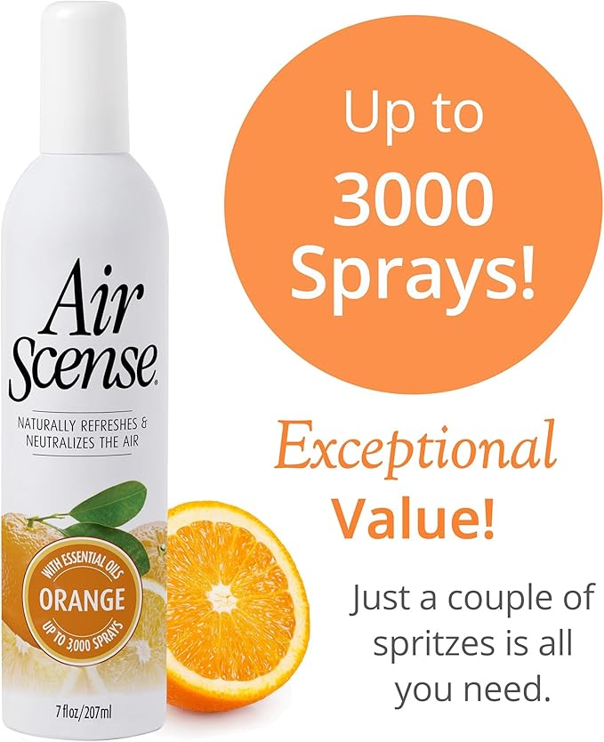 Air Scense Air Freshener Deodorizer Room Spray for Bathroom & Home, Essential Oils, Natural Orange - 7 fl oz (12 Pack)