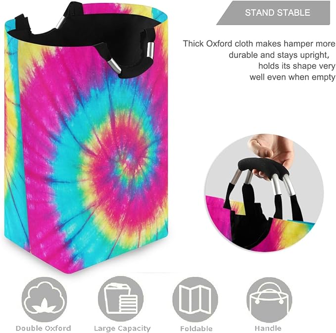 visesunny Large Capacity Laundry Hamper Basket Tie Dye Colorful Rainbow Water-Resistant Oxford Cloth Storage Baskets for Bedroom, Bathroom, Dorm, Kids Room