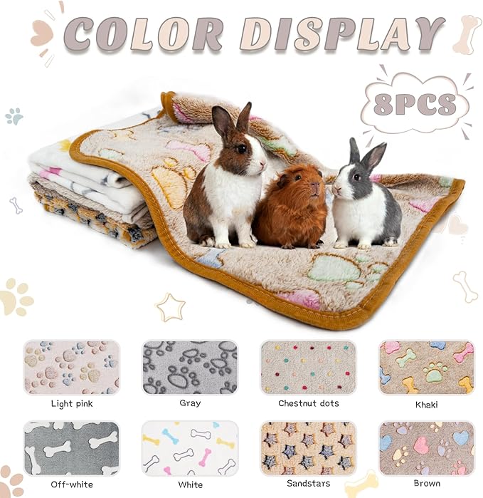 8 Pack Guinea Pig Cage Liner, Washable Guinea Pig Fleece Blankets Beding Accessories, Flannel Throw Warm Sleep Mat, Pet Pee Pads for Small Animal Hamster Rabbit Puppy Cat (Dark Color, 30x20 Inch)