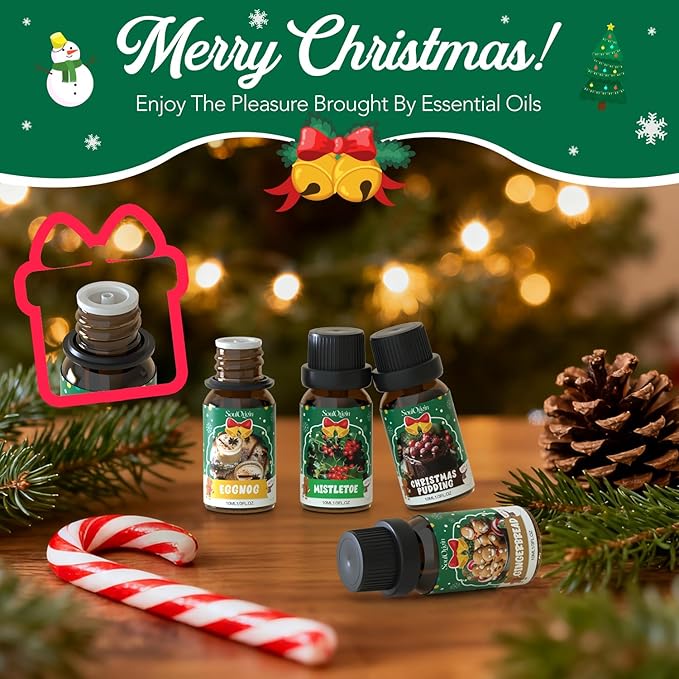 Christmas Essential Oils Set, Fragrance Oil Set for Diffuser, Scent Diffuser Oil for Candle Making-Christmas Cake, Eggnog, Candy Canes, Gingerbread, Mistletoe, Christmas Pudding
