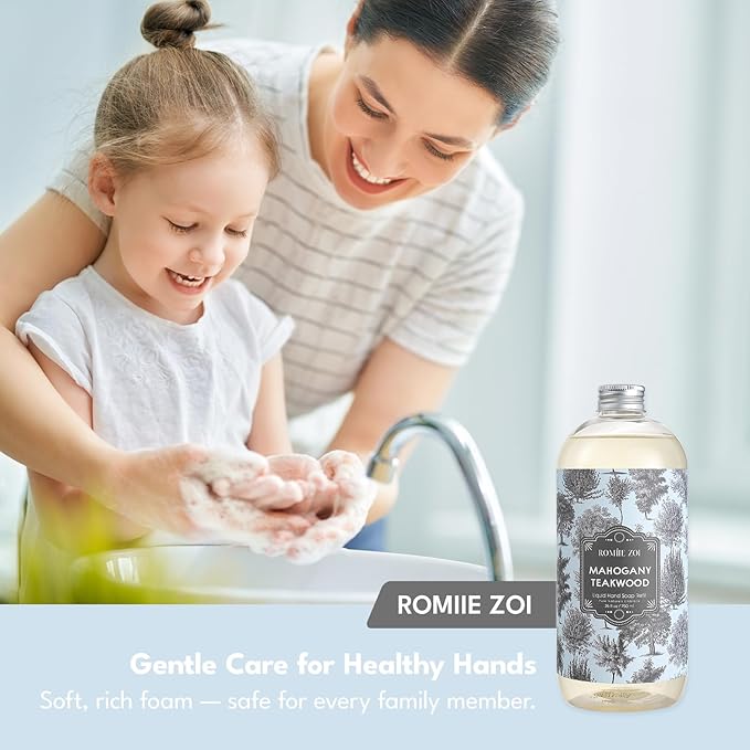 ROMIIE ZOI Liquid Hand Soap Refill Gift Set – 3 Pack (26 Fl Oz Each), Teakwood Scent, Natural Formula with Essential Oils – Gentle, Biodegradable & Cruelty-Free for Sensitive Skin, Kitchen & Bathroom