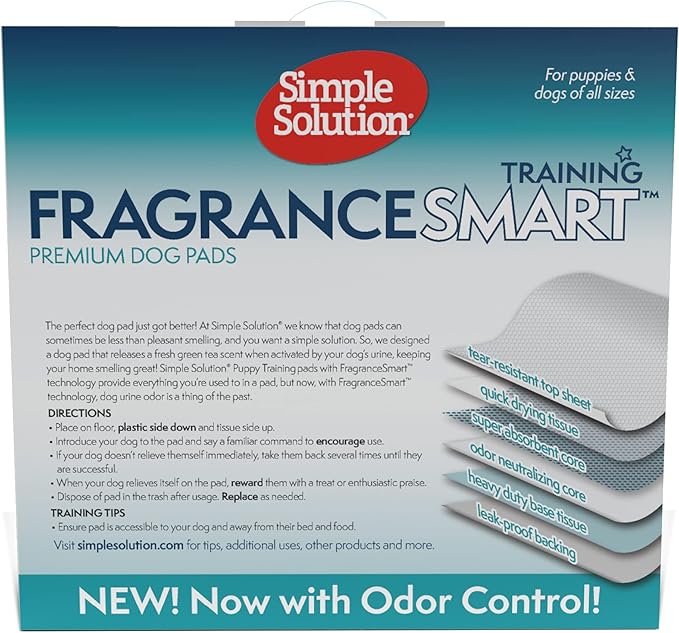 Simple Solution FragranceSmart™ Odor Control Puppy Training Pads | Green Tea Fragrance Odor Neutralizer with Wetness Indicator | 100 ct