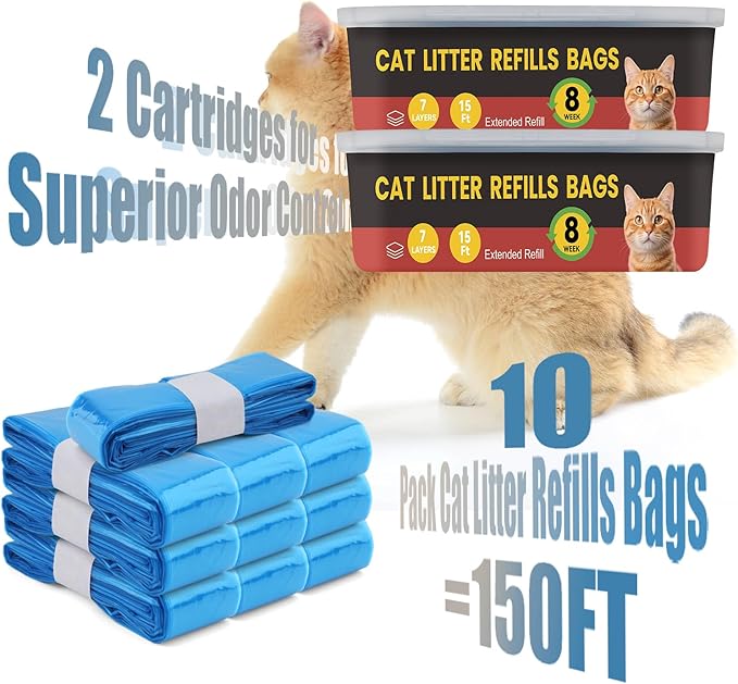 10 Pack Cat Litter Refill Bags,Compatible with Litter Genie Standard/Plus/XL and Litter Refill Cartridge,Blue