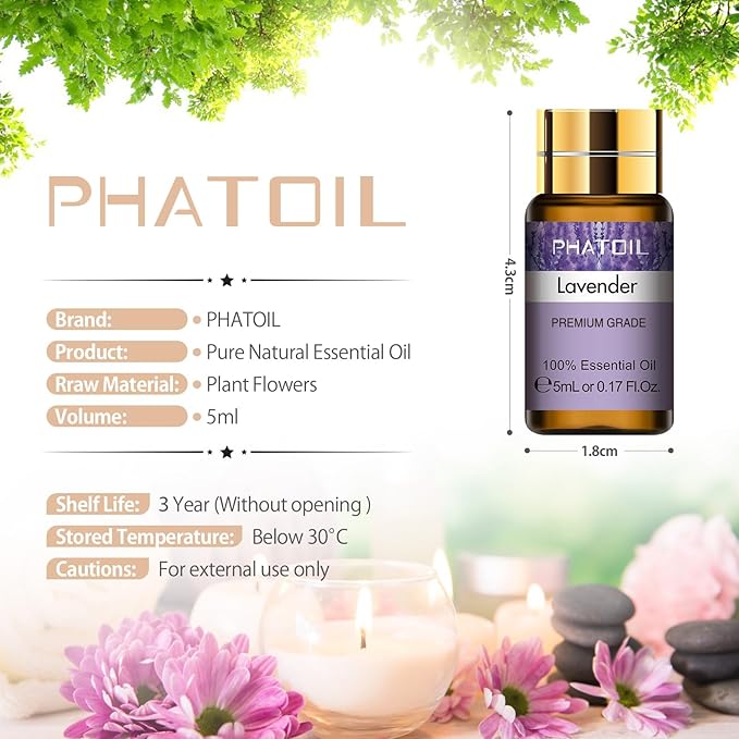 PHATOIL 15PCS Essential Oils Gift Set - Premium Quality 100% Natural Pure Essential Oils for Aromatherapy Diffuser Yoga Home Office Soap Candle Making- 5ml/Bottle