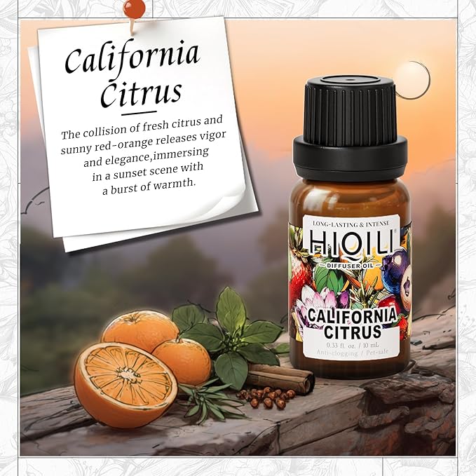 HIQILI California Citrus Diffuser Oil for Making Sprays & Perfume, Inspired by Ate. Cologne Cléme.Tine California, Essential Oil Diffuser - 0.34 Fl Oz