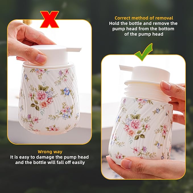 Foam soap Dispenser with Pump,13.5 oz foaming Hand soap Holder with Easy-to-Press Pump for Bathroom refillable Liquid Hand soap Dispenser (Foam-Little Flowers)