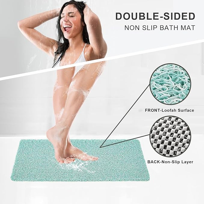Nonslip Bathtub Mat, Anti Slip Bath Mat 0.6" Extra Thick, Quick Dry Bath Tub Anti Slip Shower Mat, Loofah Non-Slip Bath Mat for Tub Bathroom Pool Kitchen Entryway Home Hotel(Blue 16x39)