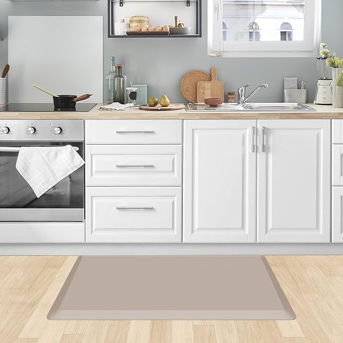 KitchenClouds Kitchen Mat Cushioned Anti Fatigue Rug 20"x32" Waterproof, Non Slip, Standing and Comfort Desk/Floor Mats for House Sink Office (Khaki)