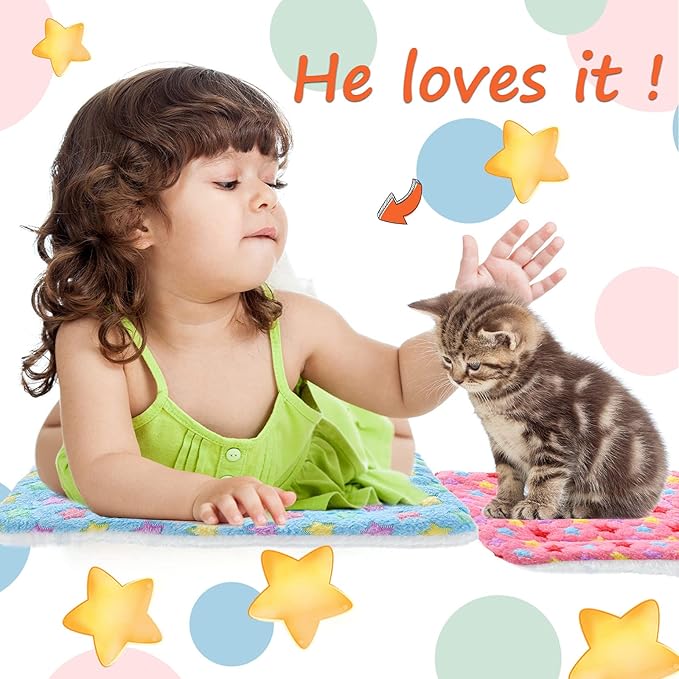 Jetec Plush 4 Piece Small Animal Bed Mats, 10 x 11 Inch, Rabbit, Hamster, Guinea Pig, Soft Plush Bedding