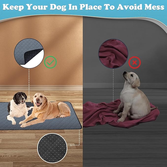 Washable Pee Pads for Dogs - 2-Pack Thick Heavy Absorbency Reusable Pee Pads Prevent Leakage Non-Slip, Waterproof Pet Training Pads for Puppy Playpen, Crate, Whelping Box, Potty Training, Grey