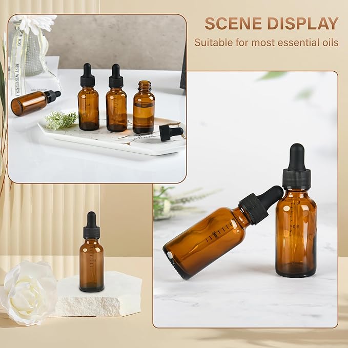 12 Pcs, 1oz Amber Glass Eye Dropper Bottle, Tincture Bottles with Leak-Proof Design, Stronger Suction, for All Kinds of Mixed Liquids