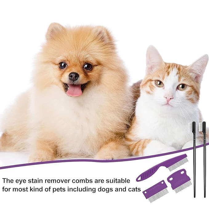 5 Pieces Dog Eye Combs Tear Stain Remover Combs Pet Grooming Comb for Small Dogs Gently Removing Eye Mucus and Crust (Purple, Black)