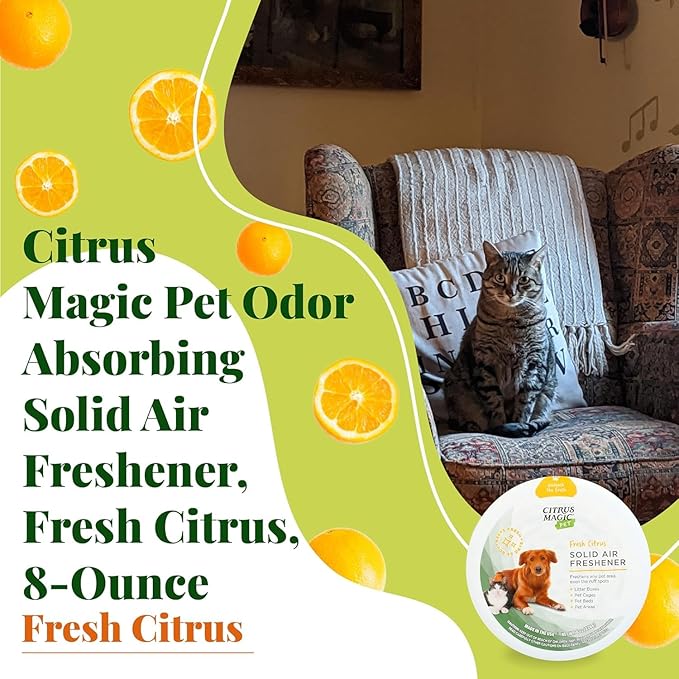 Citrus Magic Pet Odor Absorbing Solid Air Freshener for Home, Air Purifier, Fresh Citrus, Must have Pet Supplies, 8 Oz (Pack of 3)