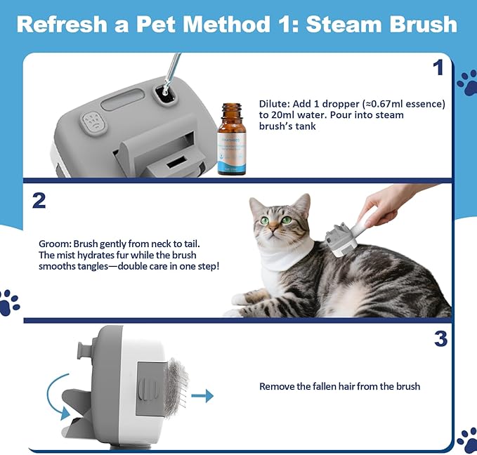 No-Rinse Pet Shampoo & Conditioner Essence for Dogs & Cats, Dilute Before Use, for Small/Medium Pets, Soothes Skin, Hydrates Coat, Pomegranate Scent, Suitable for Pet Steam Brush