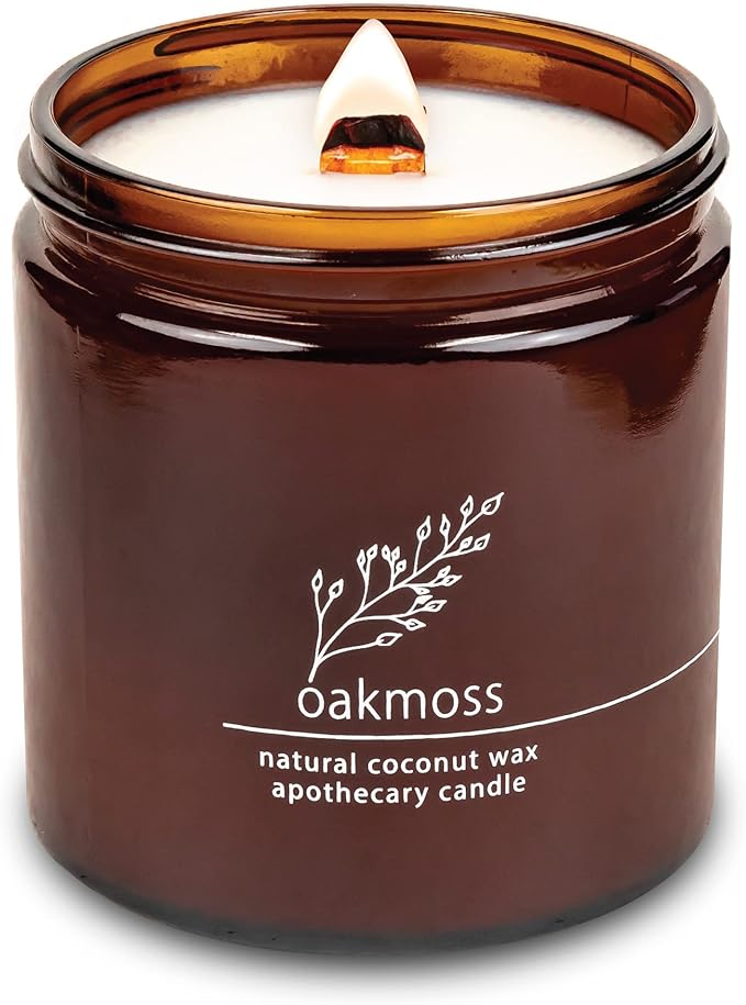 Hemlock Park Crackling Wood Wick Candle Handcrafted with Natural Coconut Wax (Large 16 oz, Oakmoss)