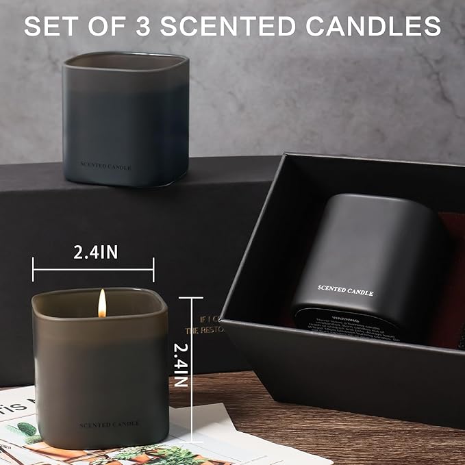 Scented Candles for Men - 3 Pack Vanilla Teakwood Mens Candles Gift Set | Essential Oil Soy Wax Candle | Luxury Masculine Gifts for Him, Husband, Boyfriend