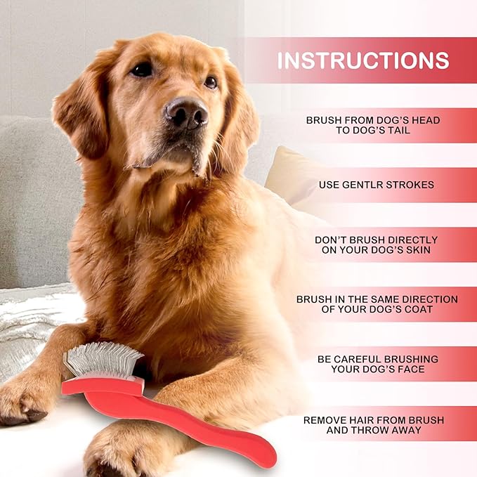 Slicker Brush - Grooming Kit for Goldendoodles, Labradoodles, Poodles & Medium to Long-Haired Dogs (Red)