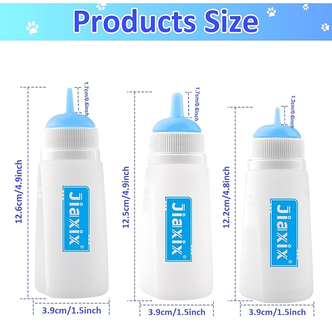 3 Pack Kitten Silicone Bottle Feeding Kit,Nipple & Feeding Kit for Kittens, Reusable Newborn Kitten Supplies, Suitable for Feeding Kitten, Puppy, Rabbit,Hamster (Blue, Small+Medium+Large)