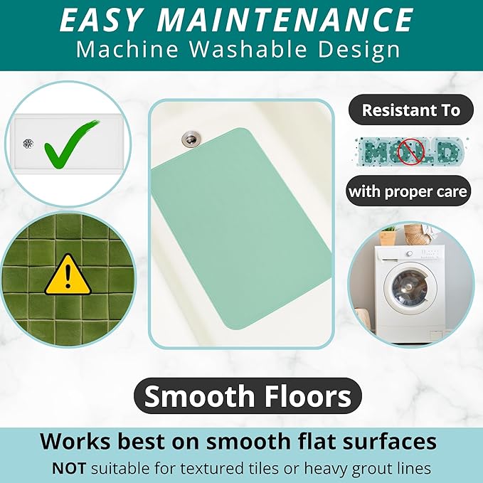 ENKOSI Non Slip Shower Mat – Bath Mat for Tub and Shower Floors – Anti Slip Bathtub Mat with Strong Suction Cup Grip – Soft, Green Bathroom Mat for Inside Bath and Shower Floors (28x16 Aqua Green)