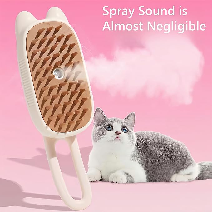 BoBow Cat Steam Brush for Shedding, 4 in 1 Rechargeable Steam Pet Brush for Cats and Dogs, Anti-Static, Massage, Cleaning, Shedding& Combing All in One! (Beige)