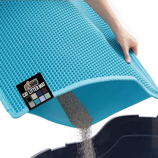 GORILLA GRIP Honeycomb Cat Litter Box Mat, 35x24 Two Layer Trapping Waste Mats, Soft On Paws, Litter Box Supplies and Essentials for Indoor Cats, Traps Excess, Water Resistant for Floors, Turquoise